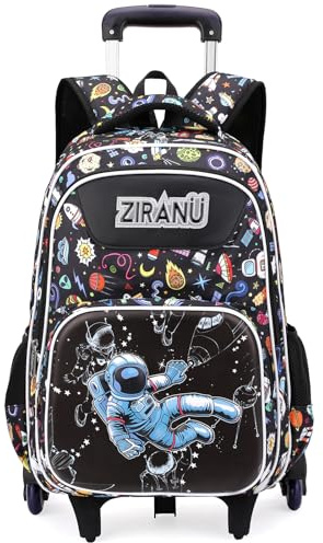 Amythe Kinderrucksack Jungen mit Rollen, 32 Liter Schulranzen für Jungen Mädchen der Klassen 2-5, Lässiger Schulrucksack Rucksack mit Trolley für Schule/Reisen, 6 Räder -Schwarz