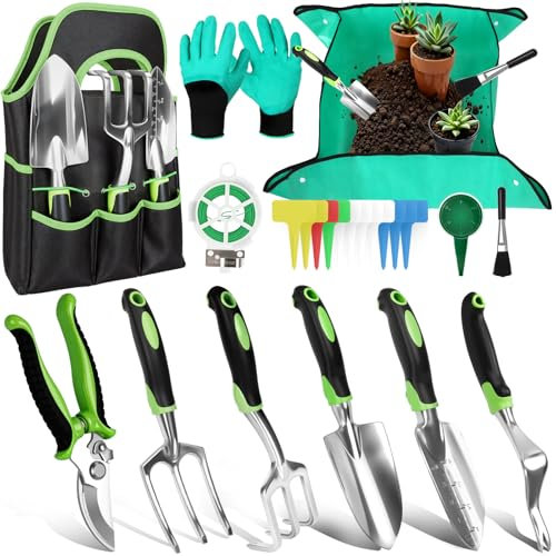 USHOP Set di attrezzi da giardino, set di attrezzi da giardino, mini attrezzi per piante grasse, rinvaso, tappetino per piante, set di attrezzi per bonsai, ideale come regalo da giardino per donne per