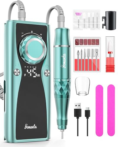 yomanta Ponceuse pour Ongles Professionnelle 45000 tr/min, Rechargeable Lime à Ongles Électrique Nail Drill Portable, 10H+ durée de vie de la batterie et 12 Embouts, Écran LCD - Vert
