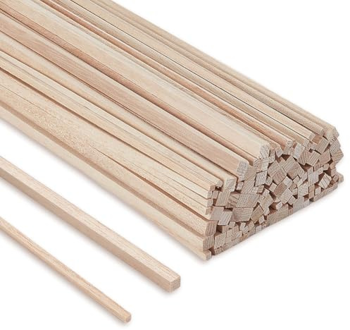 AHANDMAKER 120 tacos cuadrados de madera de 2 tamaños de 1/4 1/8 pulgadas x 12 pulgadas de largo, tiras de madera sin acabar, palos de madera para manualidades, proyectos de bricolaje, fabricación de
