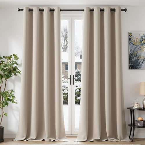 TOPICK Gardiner med öljetter gardiner ogenomskinliga mörkläggningsgardiner gardiner 260 x 140 cm, set om 2 dörrgardiner, vardagsrum, fönsterdekoration, övergardiner, sovrum, öljettgardiner, beige