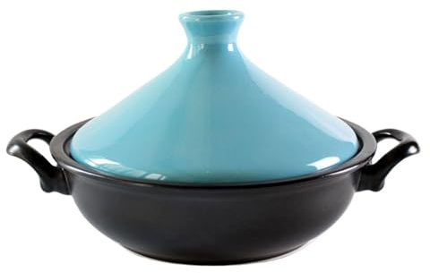 SXTYYH Traditionell Tonkeramik Tajine Topf Zum Kochen Mit Konischem Deckel Und Zwei Griffen Tagine Marokko for Langsames Garen, Eintöpfe, Handgefertigtes Design(Blau)