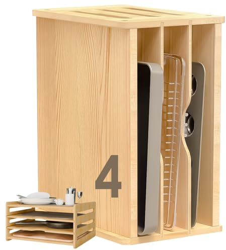 celestite Trennwände aus Holz für Schränke, Keksblech-Organizer für Schrank, Backblech, Pfannen-Organizer für Küchen-Organizer und Aufbewahrung (4 Etagen, 31,5 cm B x 22,6 cm H x 42,6 cm T)