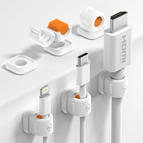 6 PACK Sinjimoru Magnetische Kabelclips, Kompakte Größe Kabel-Organizer & Kabelmanagement für Schreibtisch, Nachttisch & Auto, geeignet für Kabel bis 7,5 mm, Weiß