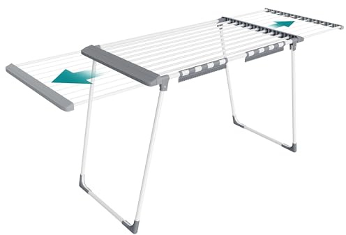 SONGMICS Tendedero para Ropa, Tendedero de Pie, Alas Extensibles, 22 m de Superficie de Secado, con Porta Calcetines, Plegable, Blanco Perla y Gris Paloma LLR522WK01