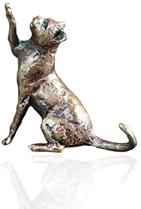 Bronze-Katze, sitzend, Bronze-Miniatur-Figuren, Butler & Pfirsich.