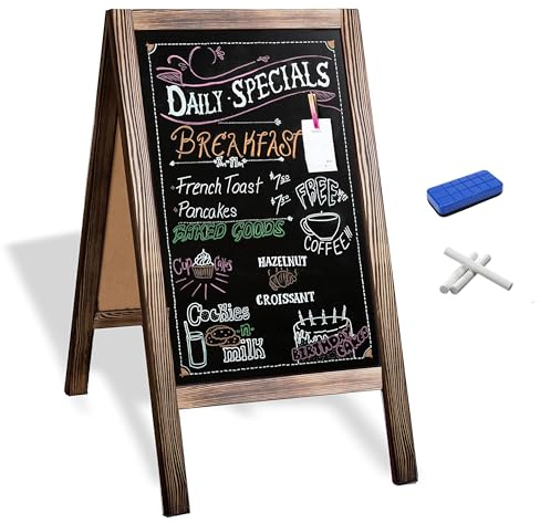 Ilyapa Wooden A-Frame Sign with Eraser & Chalk - 40 x 20 Inches Magnetic Chalk Board Easel Sign – Rustic Natural Wood Sidewalk Chalkboard Signs Menu for Restaurant, Business or Wedding