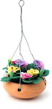 Melody Jane Dolls House Mixed Flowers in Terracotta Hanging Basket Bowl Garden Accessory