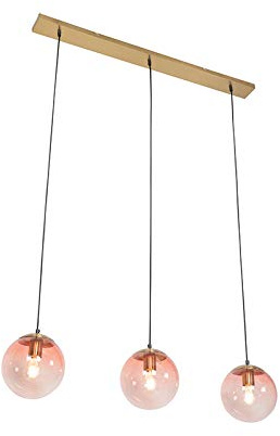 Qazqa Esstisch Art Deco Pendelleuchte, Pendellampe - Pallon - Rosa, 3-flammig, 100cm, Ideal als Esszimmerlampe und