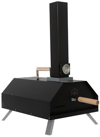 Haven Wood Fired Pizza BBQ Oven - Stainless Steel, Rustproof, Outdoor with 11 Pizza Stone, Paddle & Rain Cover - Black