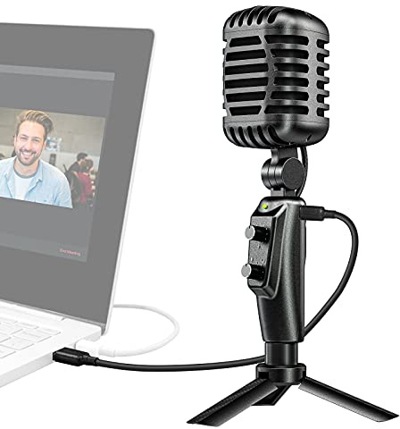 Moman USB Microphone for PC, EMR Retro Computer Mic with 16mm Diaphragm for Gaming Streaming Podcast Recording ASMR Zoom Meeting Youtube Conference, USB-Condenser-Computer-PC-Microphone