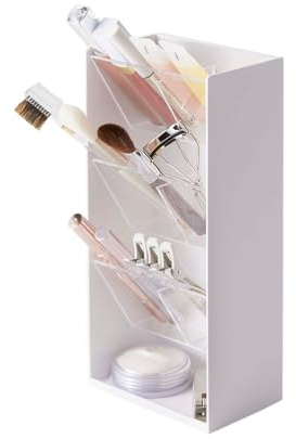 YAMAZAKI 5603 TOWER Makeup Storage Case, white, ABS Resin/Polycarbonate/Silicone, 12 x 7.7 x 25 cm