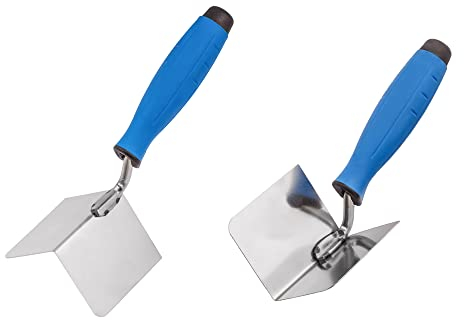 Mivos 2 x Eckenkelle Rostfreie 80 x 60 mm - Inneneckenkelle und Außeneckenkelle aus Edelstahl - Innen und Außen Kantenkelle mit Softgriff - Eckspachtel Made in EU