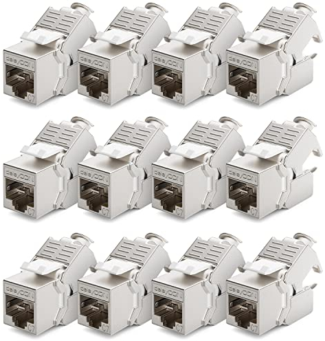 deleyCON 12x CAT 7 Modulo Keystone Jack Ideale per CAT7 CAT6 CAT6a Cavi di Posa Connettore Cavi di Patch Cavi di Rete Schermatura STP Connettore RJ45 1000 MHz 10 Gbit/s Morsetto di Taglio (LSA)