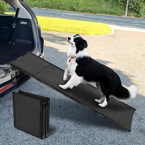 FASNATI Rampa para Perros Coche, 180×50cm, Soporta hasta 70 kg, Superficie Antideslizante de Alta Tracción, Estructura Ligera de Aluminio, SUV y Mascotas Grandes