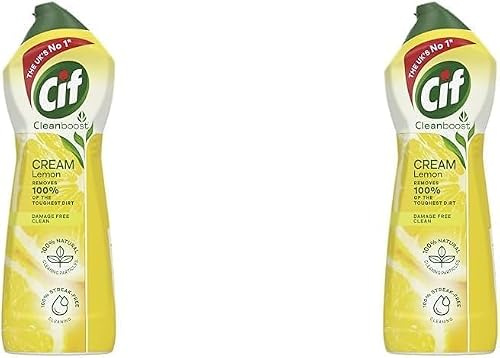 Cif Lemon Cream Cleaner multipurpose surface cleaner with 100% natural cleaning particles removes 100% of the toughest dirt 750 ml (Pack of 2)