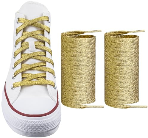 Endoto Glitter Metallic Shoe Laces for Men Women Sneakers, 8MM Flat Sequin Shiny Shoelaces, Sparkle Strings(Color:Gold,Size:45Inch)