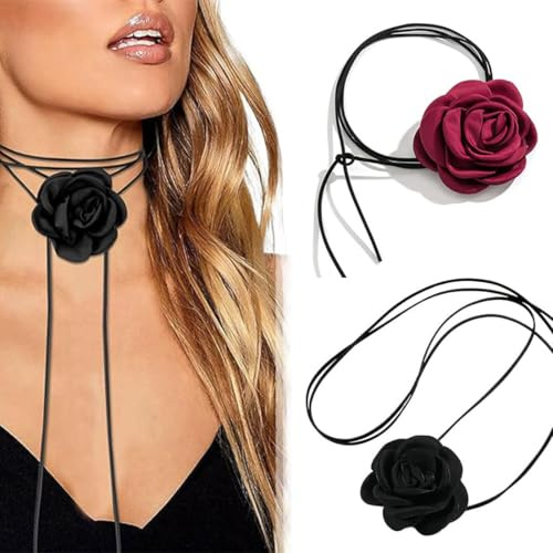LAKJUOZ 2 Stück Blumen Choker Kette Damen, Elegant Rosen Halskette, Gothic Halsband Für Frauen Und Mädchen, Perfektes Accessoire Für Partys, Hochzeiten Und Täglichen Gebrauch