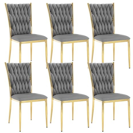WOLTU Set med 6 Matsalstolar, Sammetsköksstolar, Genomskinliga Moderna Stolar, Designstolar, Metallben Högt Ryggstöd, 150 kg Lastkapacitet, Mörkgrå EZS71dgr-6