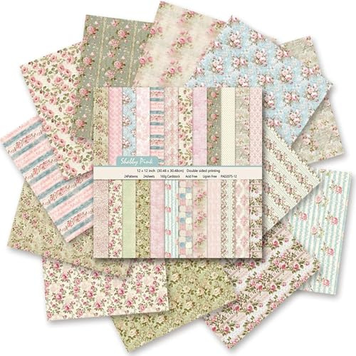 24 Blatt Scrapbook Papier Doppelseitiges Dekorpapier, Blumenmuster Bastelpapier Decoupage Paper Scrapbooking Craft Papier für DIY Alben Bullet Journals (A, 30.5 x 30.5cm)