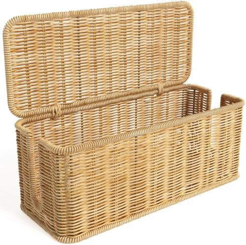 Doxiuyo Scatola di Gestione Dei Cavi, Scatola Organizer Nascondi-Cavi In Finto Rattan Intrecciato A Mano con Coperchio, Scatola Organizer per Cavi con 2 Slot Aperti