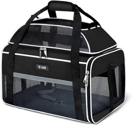 Lekereise Top-Expandable Pet Carrier 17x11x9.5 Inch Alaska Hawaiian Airline Approved Soft Sided Underseat to 12lbs Travel Carriers for Small Cats and Dogs with Locking Safety Zippers Anti-Scratch Mesh