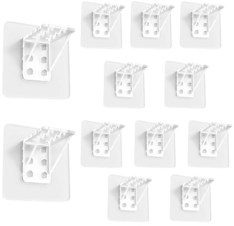V&J Pack 12 Uds. Soporte Adhesivo para Estanterías sin Agujeros. Organizador Interior, Sujeta Baldas, Estantes y Armarios. (7cm x 7cm x 4cm)