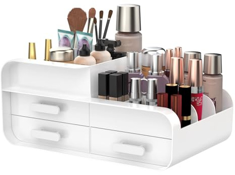 Makeup Organiser Desk Cosmetic Organisers Large Capacity Make Up Storage Box Skincare Organizer for Vanity, Beauty, Lipstick, Jewelry, Ideal Makeup Case for Dressing Table, Desktop, Bathroom, Bedroom