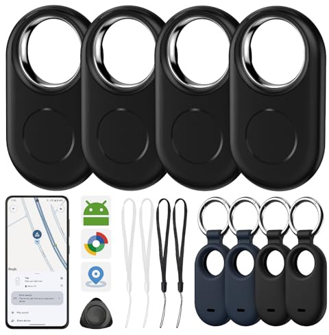 Smart Tag Android,Tag für Android Tracker Schlüsseltracker ohne ABO,kompatibel mit Google's Find hub, geeignet für Schlüssel, Geldbörsen, Fahrräder und Koffer (Schwarz)
