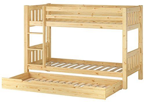 Erst-Holz® Kinderzimmer Etagenbett massiv Kiefer 90x200 Stockbett mit Gästebettkasten Rollrost 60.06-09S7