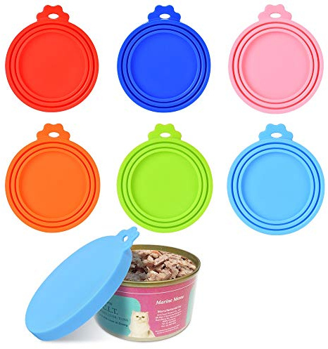 Queta Lot de 6 couvercles pour boîtes de nourriture pour animaux. Couvercles en silicone de qualité alimentaire.