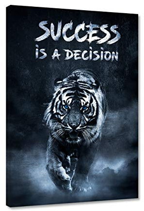 Hustling Sharks Motivationsbilder für Erfolg als XXL Wandbild Success is a Decision - Tiger-Bild im Hochformat (Leinwandbild, 40 x 60 cm)