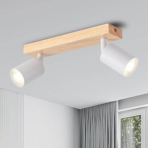 ANWIO Plafonnier Spots, 2 Spots de Plafond Led Intérieurs Base GU10, Spots de Plafond Blancs avec Base Rectangulaire, Spots de Plafond LED Rotatifs (Sans Ampoules).