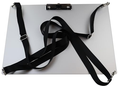 Silbernes Klemmbrett aus Aluminium, Querformat, A3 (32,6 x 44,7 cm), horizontale Klemmbretter mit 2 speziellen Schultergurten, tragbares Zeichenbrett für den Außenbereich (A3 Querformat - Silber)