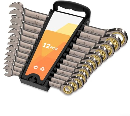 Lioaeust Erweitertes Pflaumenblüten-Ratschenschlüssel-Set, Schraubenschlüssel-Set für Reparaturen zu Hause, Autoreparatur, Reparatur von Elektrogeräten (12-teilig, 10–24)