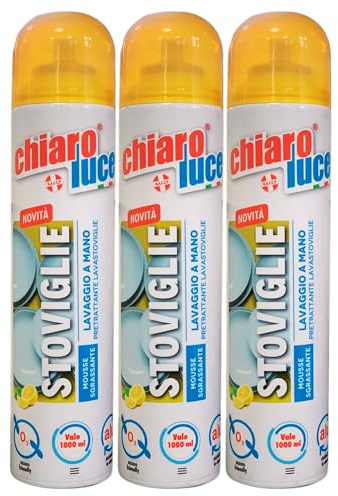 Spray STOVIGLIE, Lavaggio a Mano, Pretrattante Lavastoviglie. Mousse Sgrassante Al Limone 300ml (3 Spray)