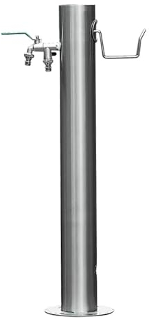 Fontana a Colonna da Giardino, con Doppio Rubinetto, Rotonda, Alta 86 cm, Acciaio Inox, per esterno casa giardino