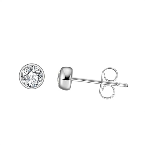 HeyMeili Boucles d'oreilles diamant simulé brillant pour femme en argent sterling 925 zircone cubique, clou d'oreilles, 3mm
