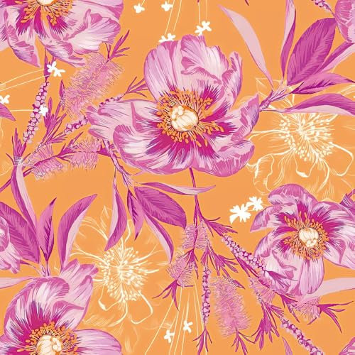 REDAMANCY Tapete im Vintage-Stil, orange/rosa Mohnblumen, große Blumen, zum Abziehen und Aufkleben, Kontaktpapier, Vintage-Tapete, einfaches Abziehen, für Nachttisch, Schublade, Schrank, Mieter