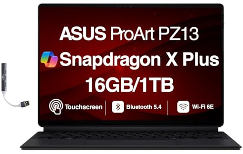 ASUS ProArt PZ13 2-in-1 AI Creator Laptop 13.3 Touch OLED 3K Detachable Display (Qualcomm Snapdragon X Plus X1P-42-100, 16GB LPDDR5X, 1TB M.2 SSD, Backlit KB, WiFi 7, Win11P) w/DKZ USB Port Expander