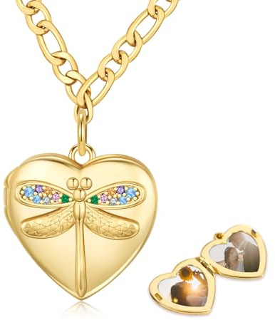 OHAYOO Libelle Medaillon Halskette 925 Sterling Silber Medaillon Zum öffnen mit Bild Kette Foto Herz Medaillon Anhänger Schmuck für Frauen Frau Freundin
