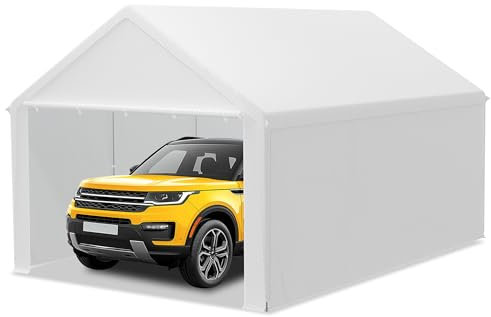 LILIIN 4 x 6 m garage per tende, resistente all'inverno, stabile, con tetto in polietilene (170 g/m²), per auto, SUV e camion, copertura per garage resistente ai raggi UV, come tenda di stoccaggio e