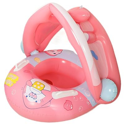 Flotador de bebé con toldo hinchable para piscina con asiento de seguridad y sol para niños pequeños de 6 a 36 meses, flotador de verano al aire libre con protección UPF | ligero y fácil de hinchar