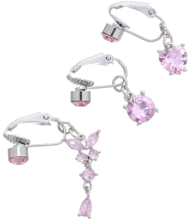 SAFIGLE 3 Pièces Faux nombril décoration de nombril faux Piercing à bouton de petit ventre clip Bijoux de piercing mignon Zircon rose