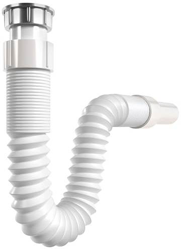 Poppstar Flexibler Siphon für Waschbecken Badezimmer 1 1/4 x 32mm (Ablaufschlauch 320-880mm), weiß