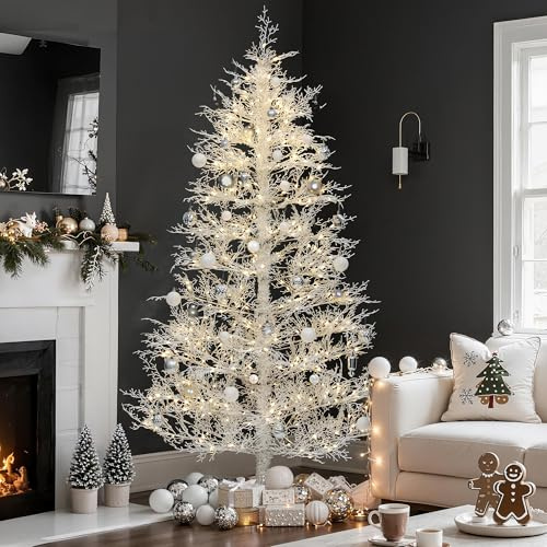 YITAHOME Albero di Natale con telecomando, albero di Natale bianco artificiale con tecnologia a cerniera, 300 luci bianche calde e multicolori, 550 punte in PE per Natale
