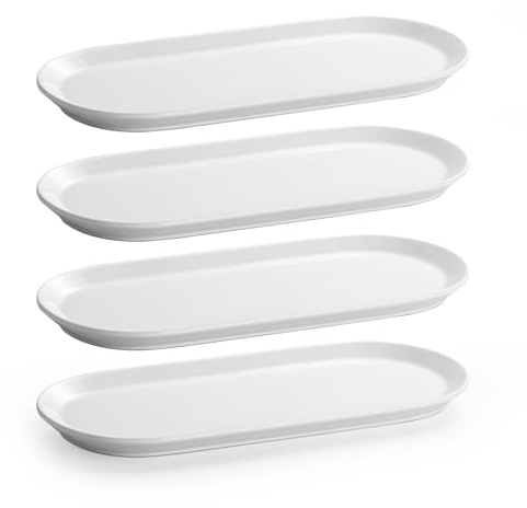 Gacoree Long Oval Serving Platter, 13 Inch Ceramic Oval Long Serving Tray for Appetizers, Sushi, Charcuterie, Narrow Platters for Party, Entertaining, Set of 4