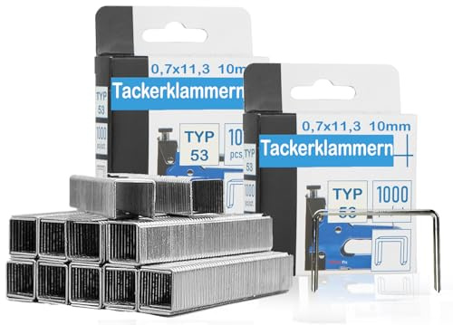 SmartyFix® Tackerklammern Typ 53 – Profi‑Qualität | 2000 Stück | 10 mm Schenkellänge, 11,3 mm Rückenbreite, 0,7 mm Drahtstärke | Verzinkter Stahl, rostgeschützt | Für Handtacker & Elektrotacker