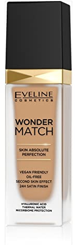 Eveline Cosmetics Wonder Match Foundation – Perfekte Deckkraft & pflegendes, seidiges Finish – Passt sich dem Hautton an – Mit Thermalwasser, Hyaluronsäure & Acai-Extrakt Mittlere bis volle Deckkraft