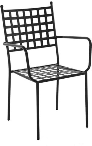 LOLAhome Silla de jardín Cartago Negra | Estilo Hierro Forjado | Contract, Resistentes y Duraderas | Apilable y con Brazos | 56x61x90 cm | para Exterior, jardín, terraza | Cartago